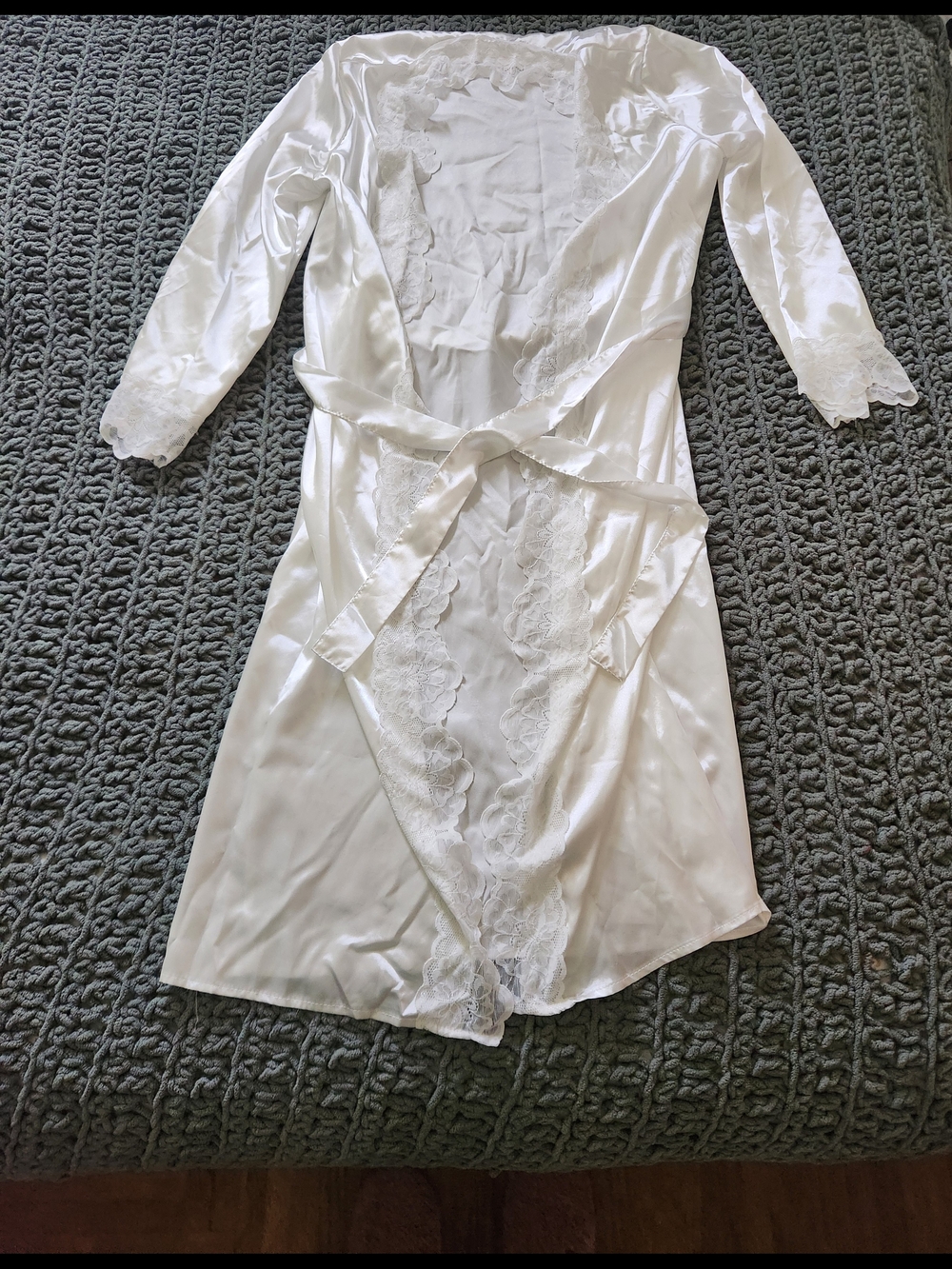 Satin Lace Trim Robe - White